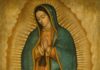 El Magnificat: una clave para comprender el mensaje guadalupano Imagen de la Virgen de Guadalupe en actitud de oración, con manto azul estrellado y resplandor dorado, símbolo de humildad, esperanza y fe encarnada en México.