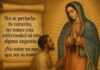 El Nican Mopohua: el corazón escrito del mensaje guadalupano Ilustración horizontal de la Virgen de Guadalupe dialogando con san Juan Diego, junto a un pergamino con la frase “¿No estoy yo aquí, que soy tu madre?”, inspirada en el Nican Mopohua.