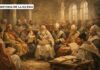 A 1700 años del Concilio de Nicea, la Iglesia reafirma su fe y aprende a relacionarse con la disidencia Ilustración del Concilio de Nicea con obispos reunidos en asamblea leyendo textos y dialogando sobre la fe cristiana en el siglo IV.