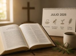 Julio: un buen mes para descubrir que las lecturas de la Misa cuentan una historia Biblia abierta junto a un calendario de julio de 2026, iluminados por una luz cálida, como símbolo del recorrido espiritual que proponen las lecturas dominicales de la Iglesia.
