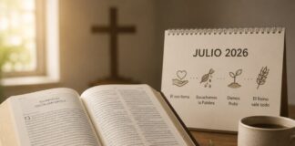 Julio: un buen mes para descubrir que las lecturas de la Misa cuentan una historia Biblia abierta junto a un calendario de julio de 2026, iluminados por una luz cálida, como símbolo del recorrido espiritual que proponen las lecturas dominicales de la Iglesia.