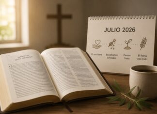Julio: un buen mes para descubrir que las lecturas de la Misa cuentan una historia Biblia abierta junto a un calendario de julio de 2026, iluminados por una luz cálida, como símbolo del recorrido espiritual que proponen las lecturas dominicales de la Iglesia.