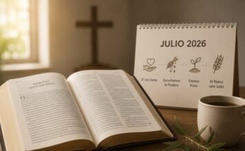 Julio: un buen mes para descubrir que las lecturas de la Misa cuentan una historia Biblia abierta junto a un calendario de julio de 2026, iluminados por una luz cálida, como símbolo del recorrido espiritual que proponen las lecturas dominicales de la Iglesia.