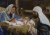 María, Madre de todos los discípulos Representación de la Virgen María y san José contemplando al Niño Jesús en el pesebre, símbolo de la maternidad de María y del inicio de la historia de la salvación.